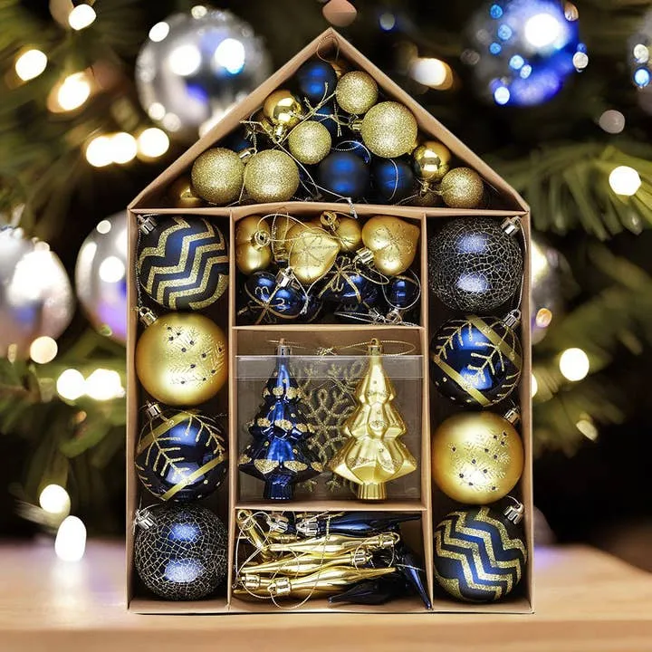 Glam and Glittered Gold and Blue Elegant Christmas Ornament