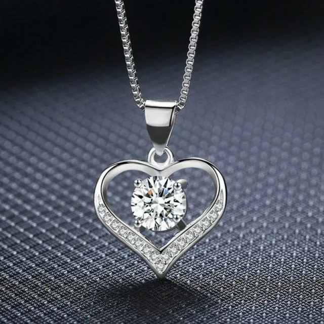 Gold Color Double Layer Heart Necklace Shining Bling AAA Zircon Women Clavicle Chain Elegant Charm Wedding Pendant Jewelry Gift