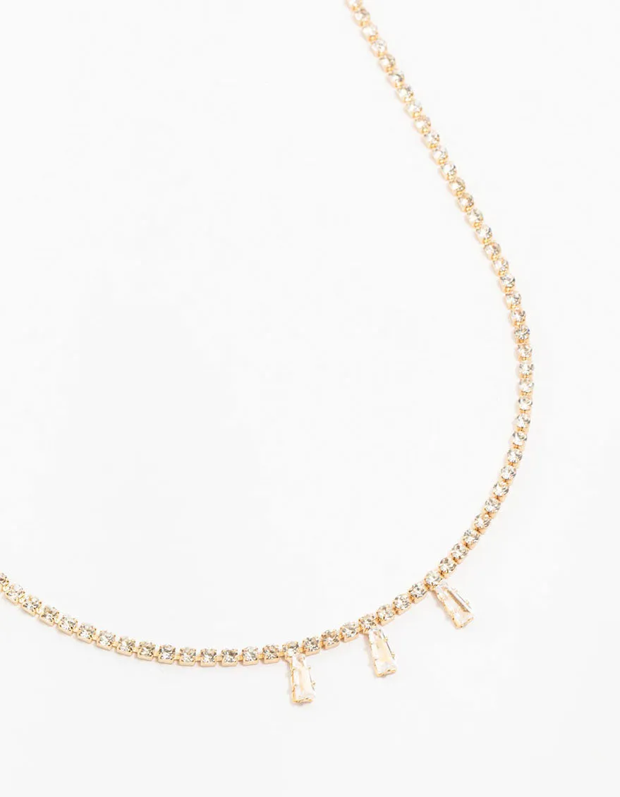 Gold Cup Chain Baguette Necklace