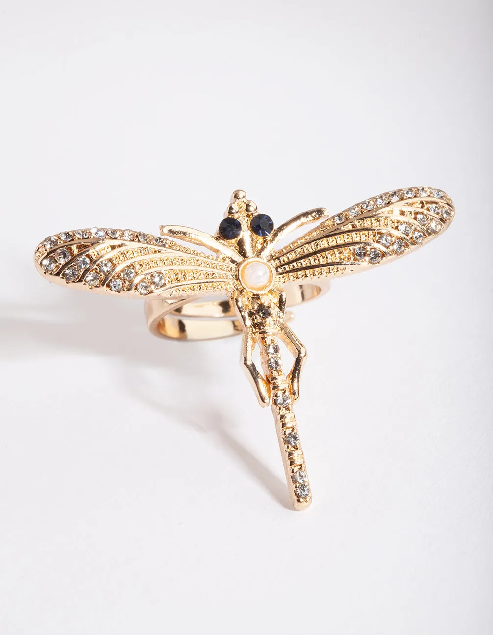 Gold Diamante Dragonfly Ring