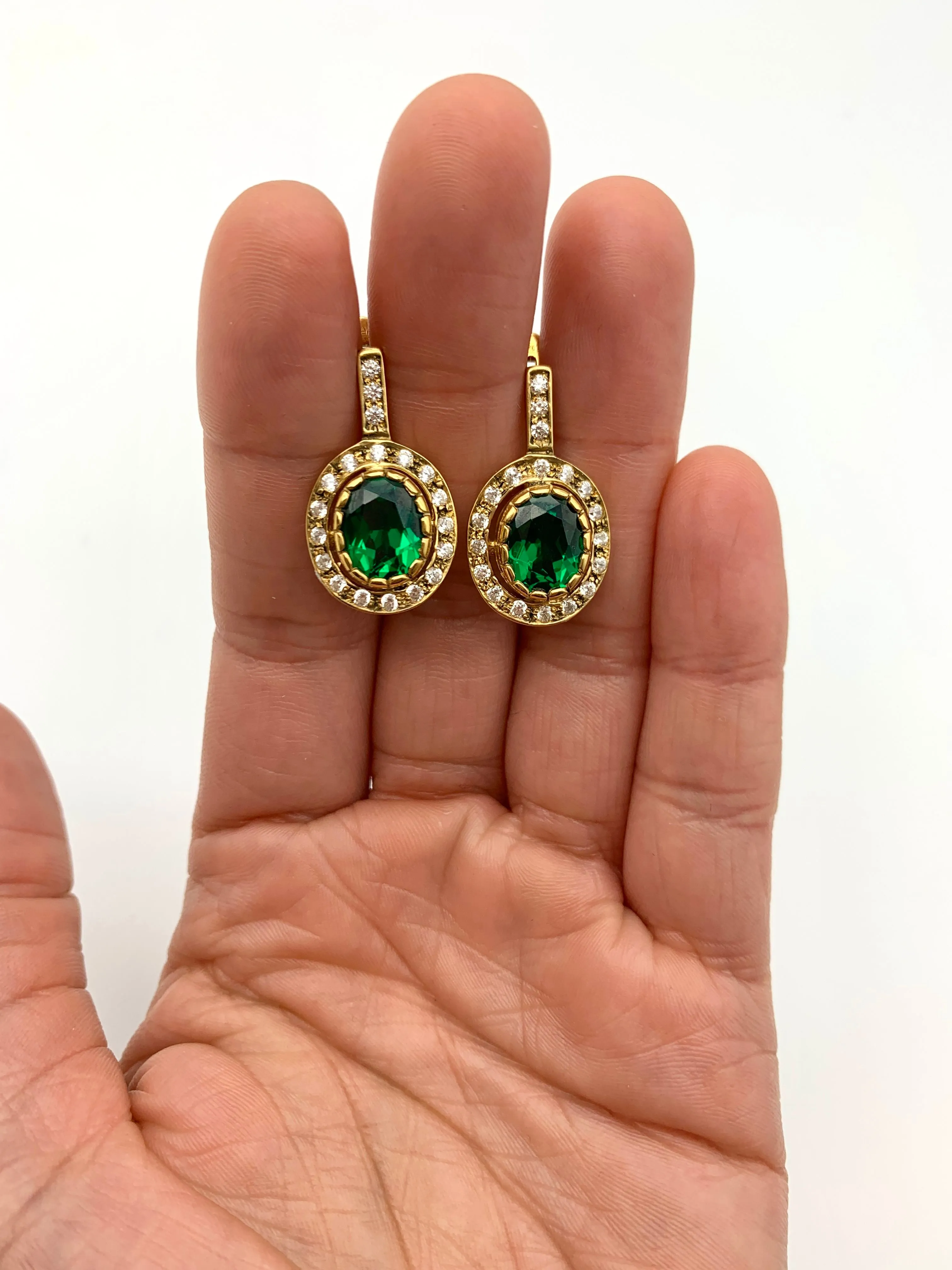 Gold Emerald Earrings - Green Drop earrings - Elegant Oval Earrings