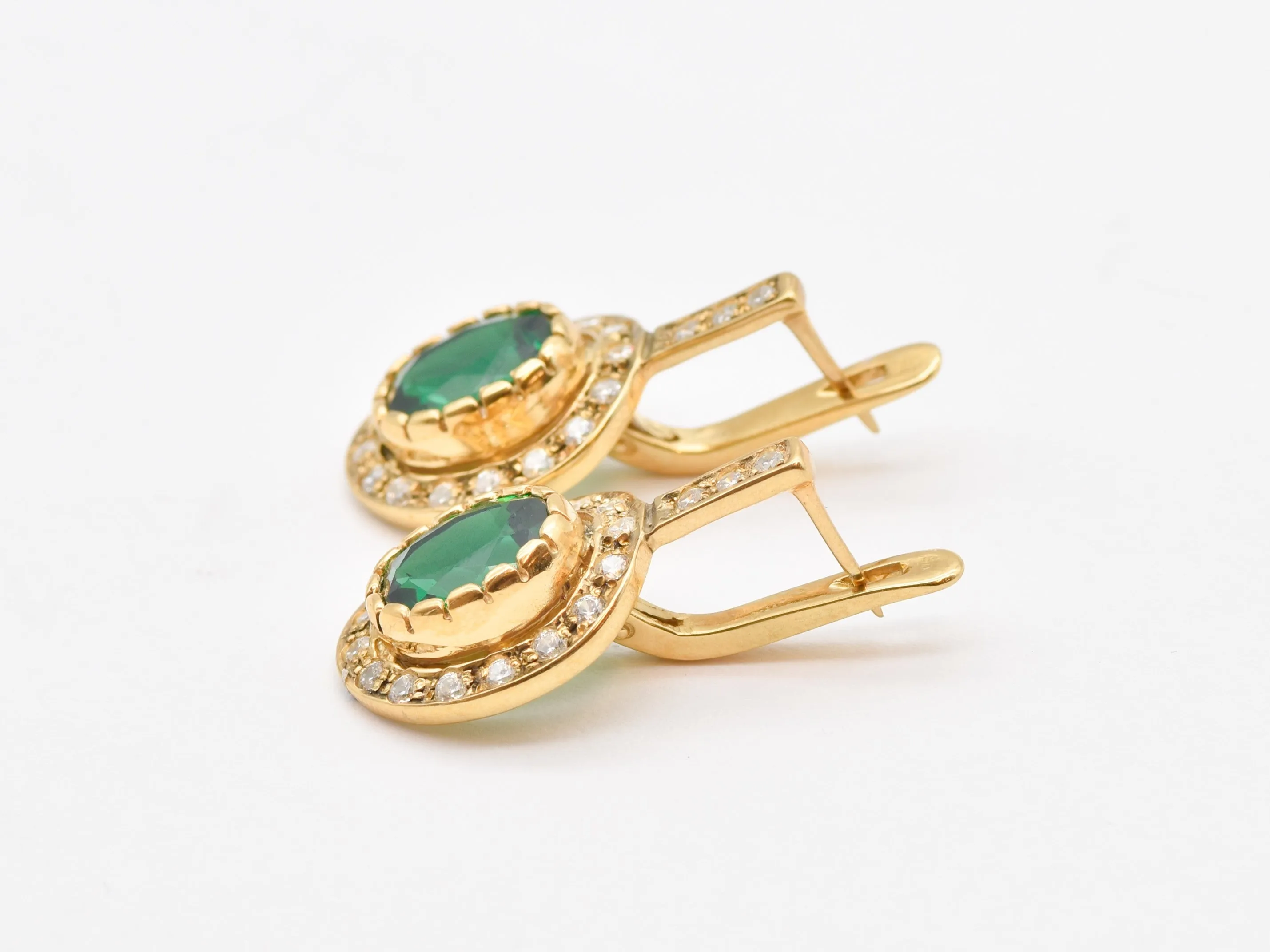 Gold Emerald Earrings - Green Drop earrings - Elegant Oval Earrings