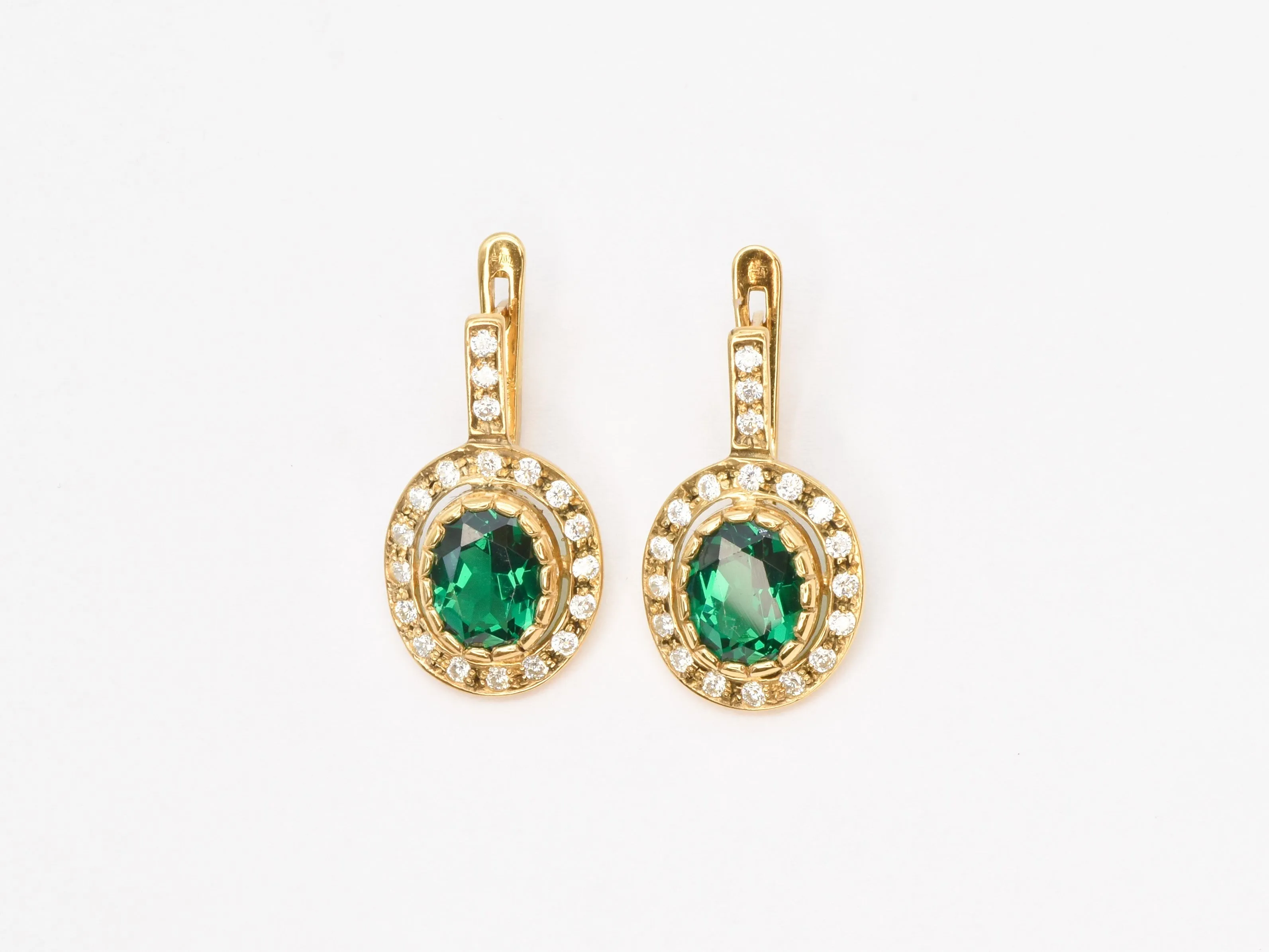 Gold Emerald Earrings - Green Drop earrings - Elegant Oval Earrings