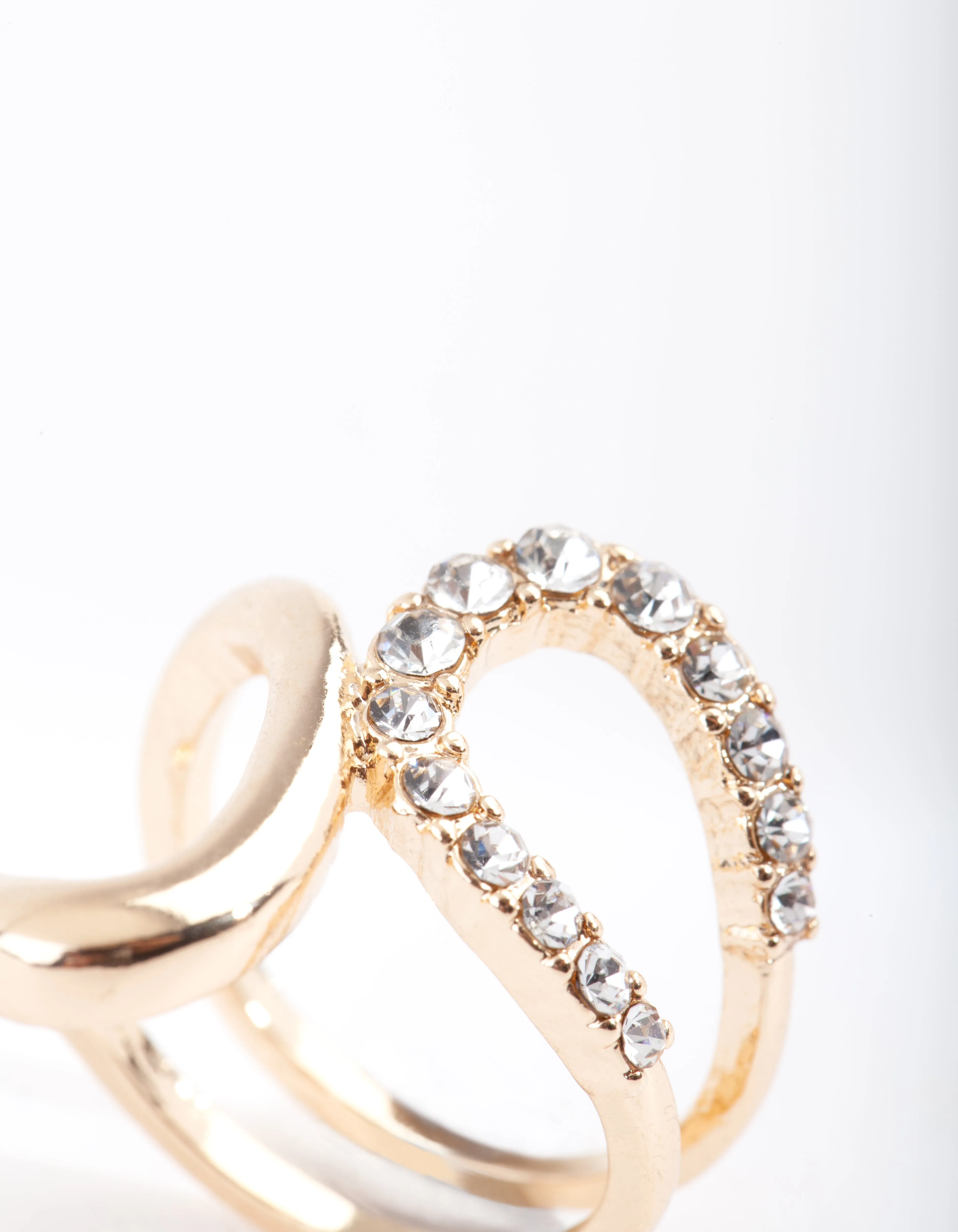 Gold Half Diamante Open Swirl Ring