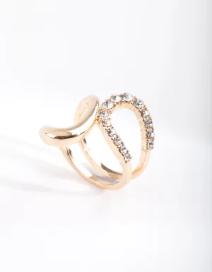 Gold Half Diamante Open Swirl Ring