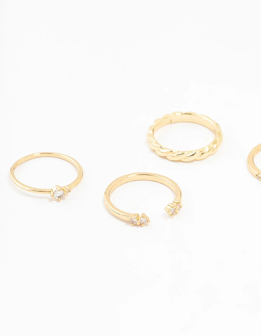 Gold Plated Dainty Diamante Rings 5-Pack