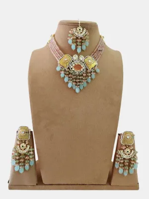 Gold Plated Thappa Jadau Kundan Necklace Set