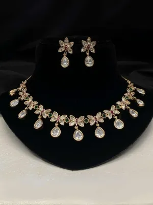 Gold Plated Traditional Floral Design Kundan Studed Necklace