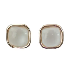 Gold Rimmed Square Pearl Studs Hypoallergenic Earrings for Sensitive Ears Made with Plastic Posts