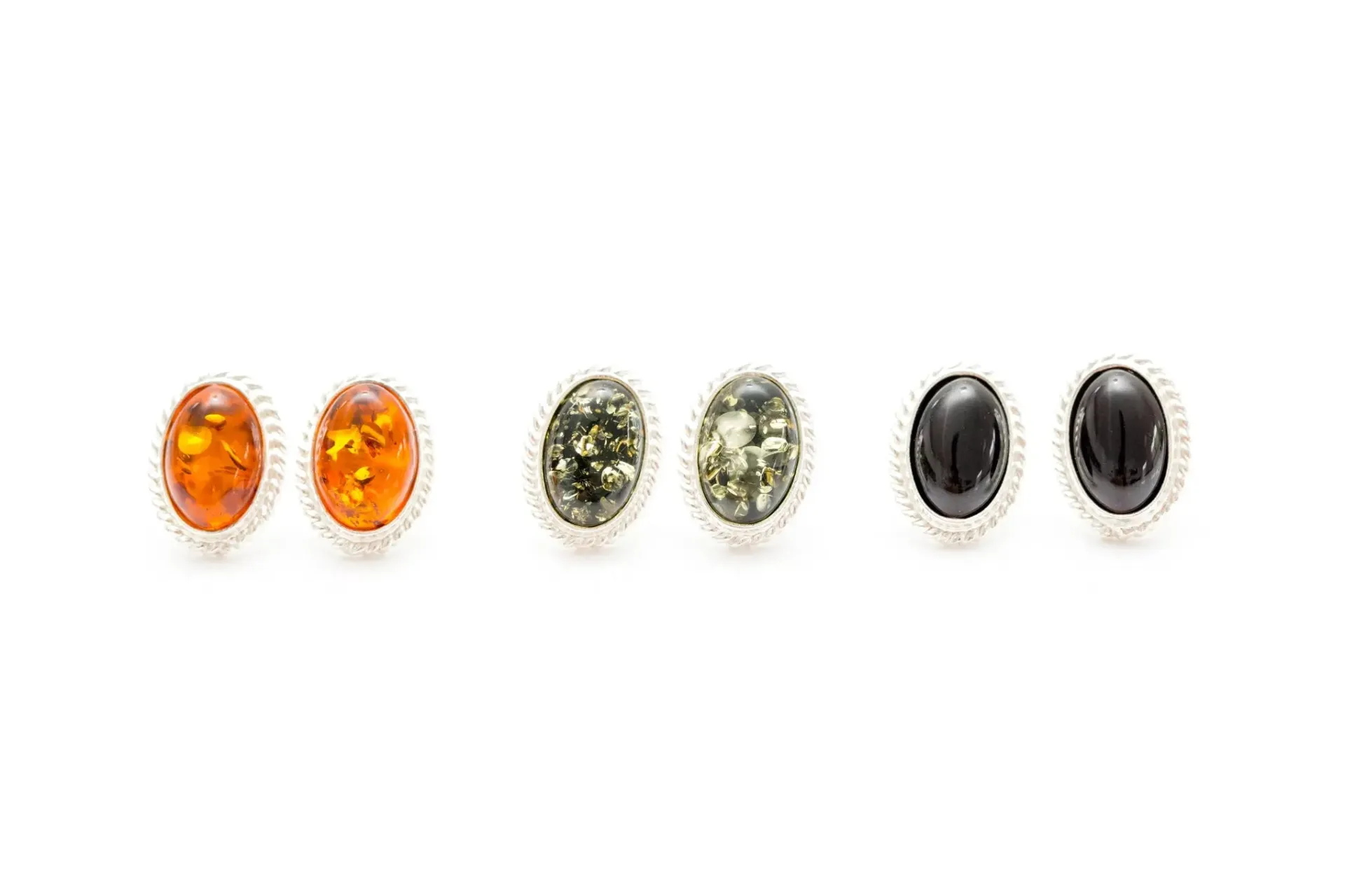 Green Amber Quintessence Stud Earrings - Elegant Baltic Amber and Sterling Silver Jewelry