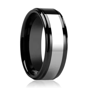 HELSINKI | Black Ceramic with Tungsten Inlay Ring