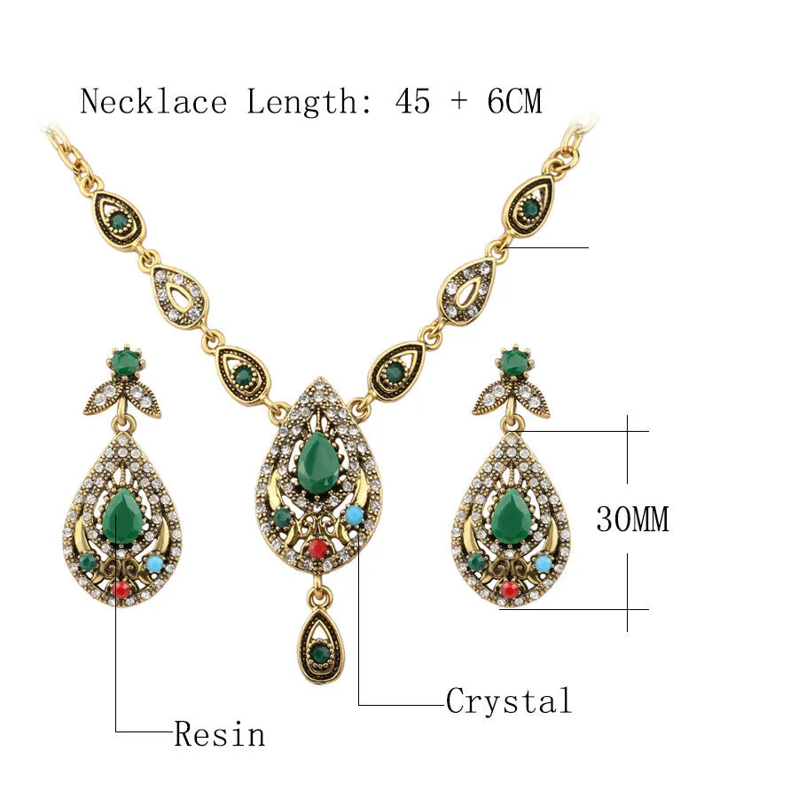 Indian Jewelry Set Elegant Drops Of Water Costume Jewelry Necklace Earring Sets Tibetan Silver Alloy Jewelry For Women