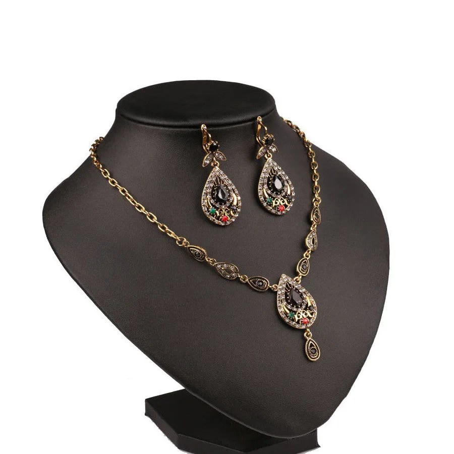 Indian Jewelry Set Elegant Drops Of Water Costume Jewelry Necklace Earring Sets Tibetan Silver Alloy Jewelry For Women