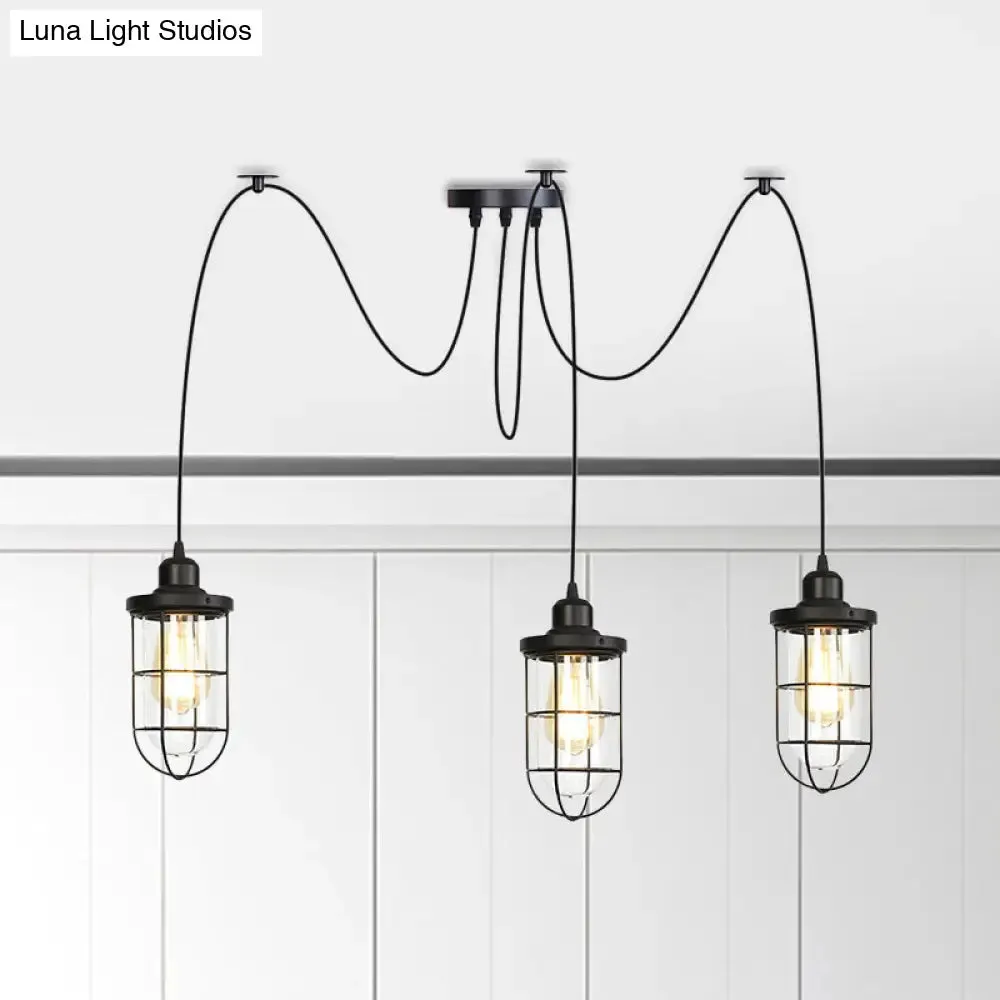 Industrial Black Caged Multi-Bulb Ceiling Light with Clear Glass - Perfect for Restaurants and Swag Décor