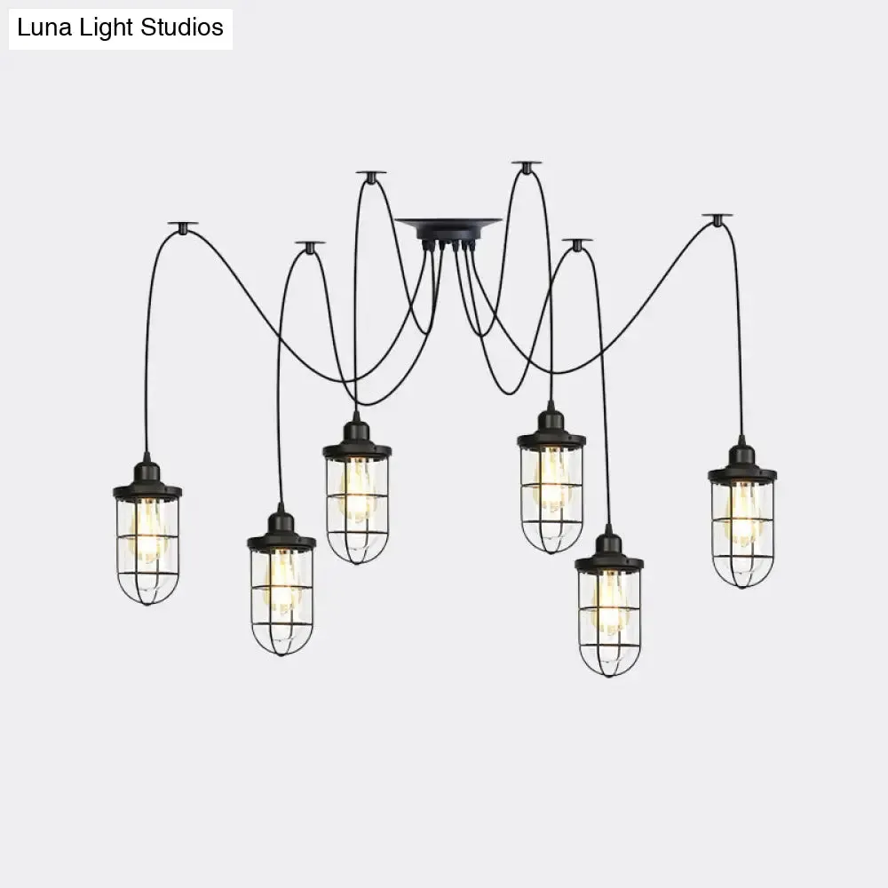 Industrial Black Caged Multi-Bulb Ceiling Light with Clear Glass - Perfect for Restaurants and Swag Décor