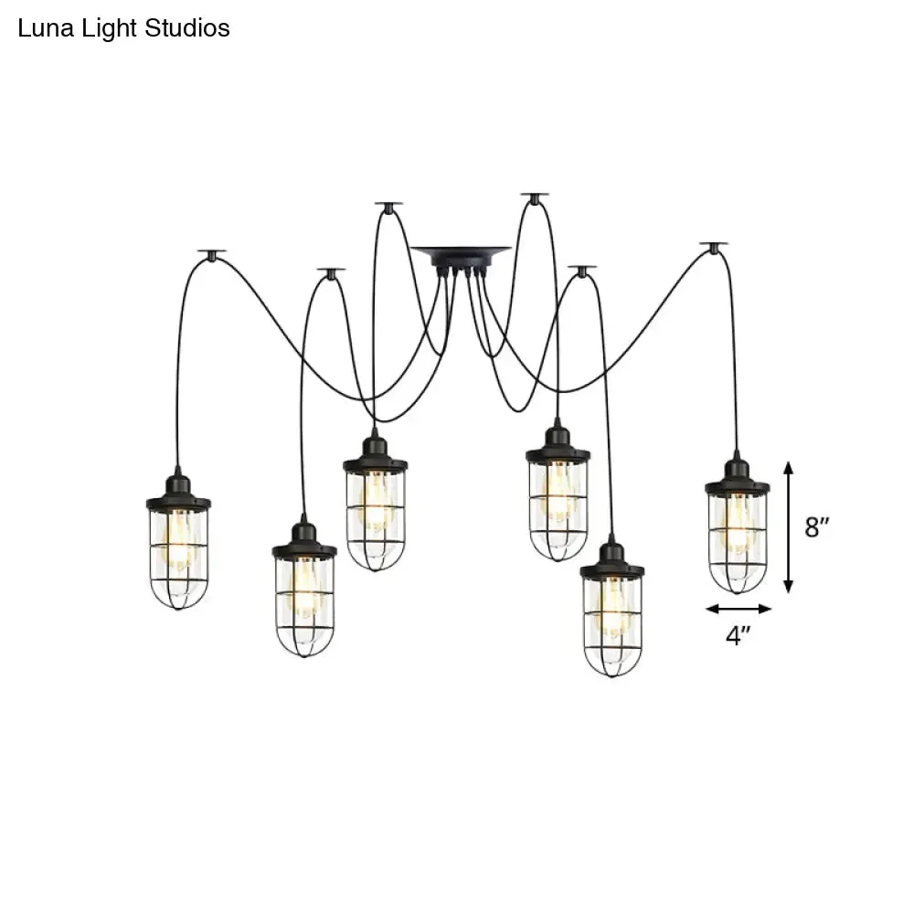 Industrial Black Caged Multi-Bulb Ceiling Light with Clear Glass - Perfect for Restaurants and Swag Décor