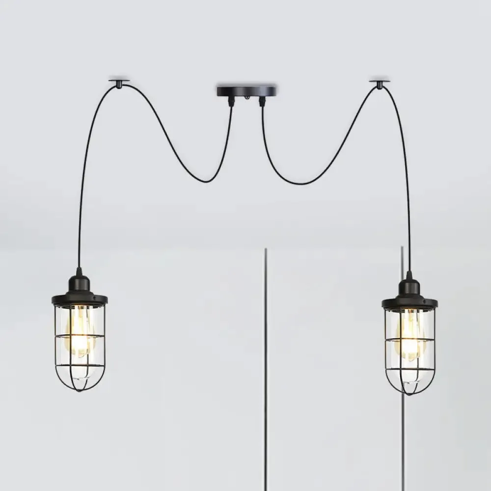 Industrial Black Caged Multi-Bulb Ceiling Light with Clear Glass - Perfect for Restaurants and Swag Décor