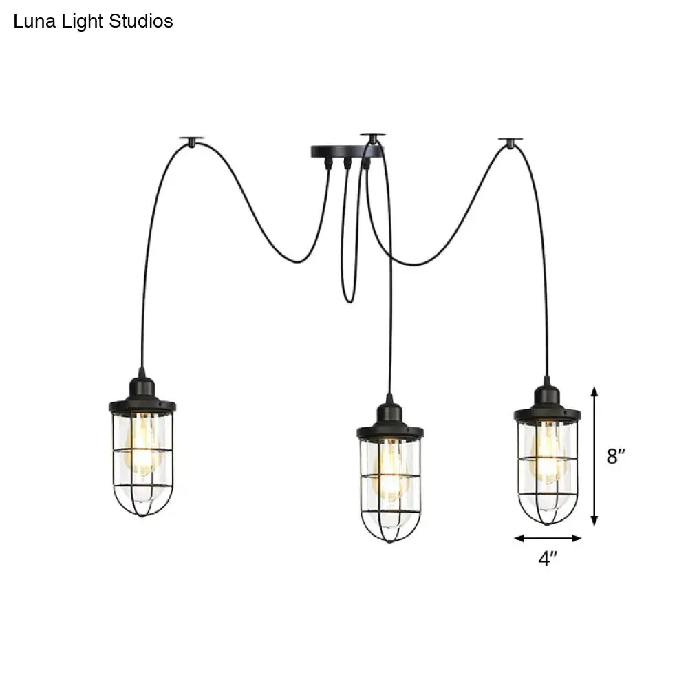 Industrial Black Caged Multi-Bulb Ceiling Light with Clear Glass - Perfect for Restaurants and Swag Décor