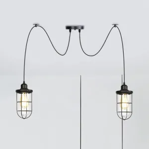 Industrial Black Caged Multi-Bulb Ceiling Light with Clear Glass - Perfect for Restaurants and Swag Décor