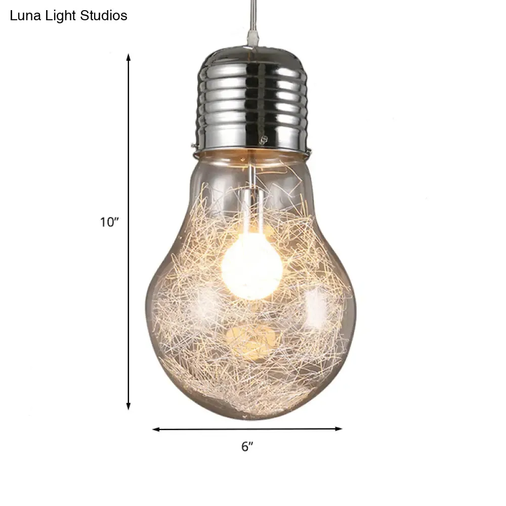 Industrial Bulb Shaped Pendant Light with Clear Glass in Chrome - 1 Light, 6"/8.5"/12" Wide