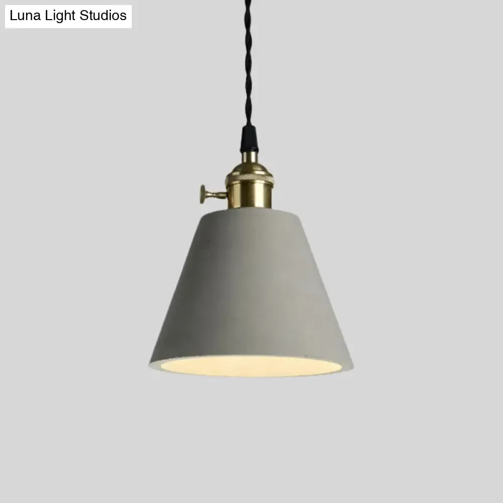 Industrial Gray Cement and Metal Pendant Lighting Fixture - 1 Light Cone/Round Design - Ideal for Table Hanging