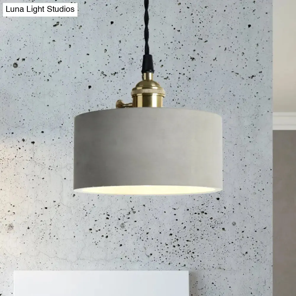 Industrial Gray Cement and Metal Pendant Lighting Fixture - 1 Light Cone/Round Design - Ideal for Table Hanging