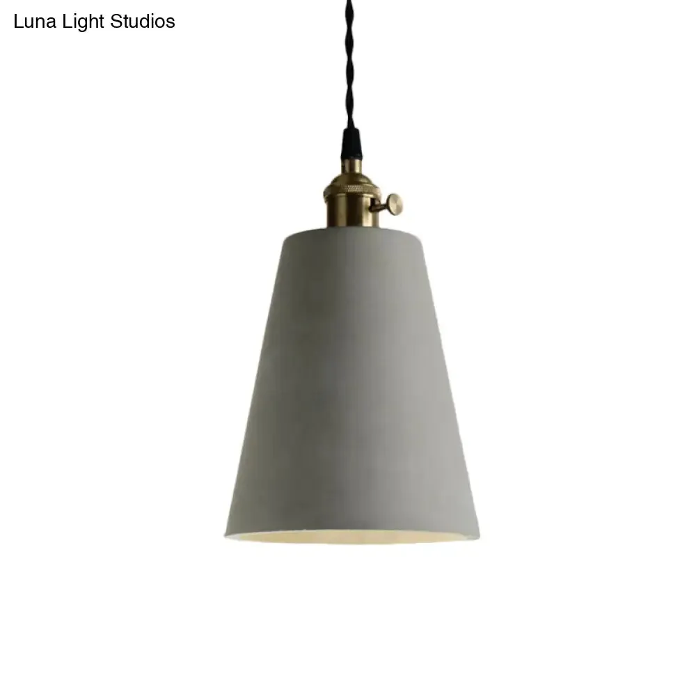 Industrial Gray Cement and Metal Pendant Lighting Fixture - 1 Light Cone/Round Design - Ideal for Table Hanging