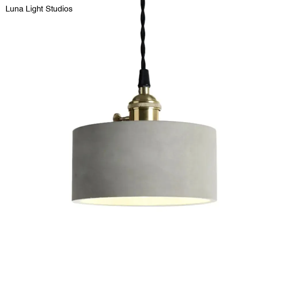 Industrial Gray Cement and Metal Pendant Lighting Fixture - 1 Light Cone/Round Design - Ideal for Table Hanging