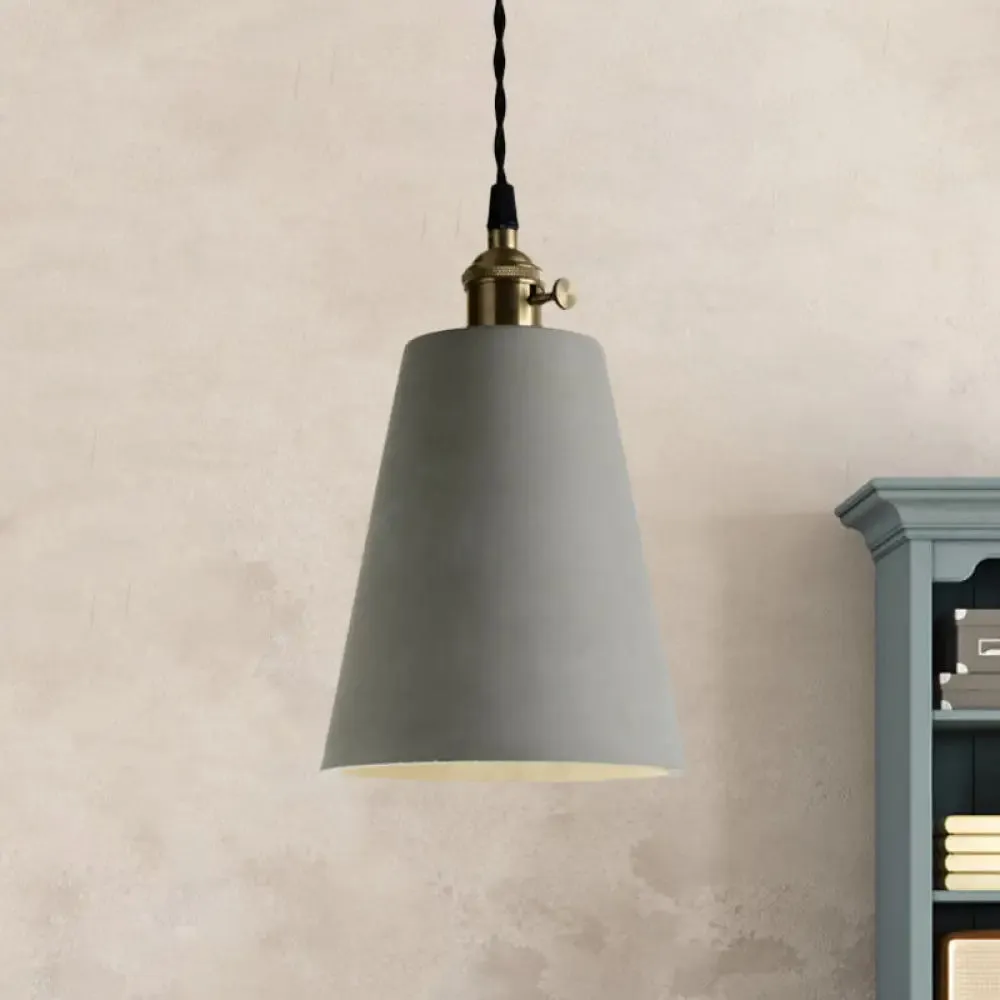 Industrial Gray Cement and Metal Pendant Lighting Fixture - 1 Light Cone/Round Design - Ideal for Table Hanging