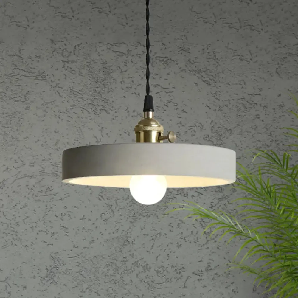 Industrial Gray Cement and Metal Pendant Lighting Fixture - 1 Light Cone/Round Design - Ideal for Table Hanging