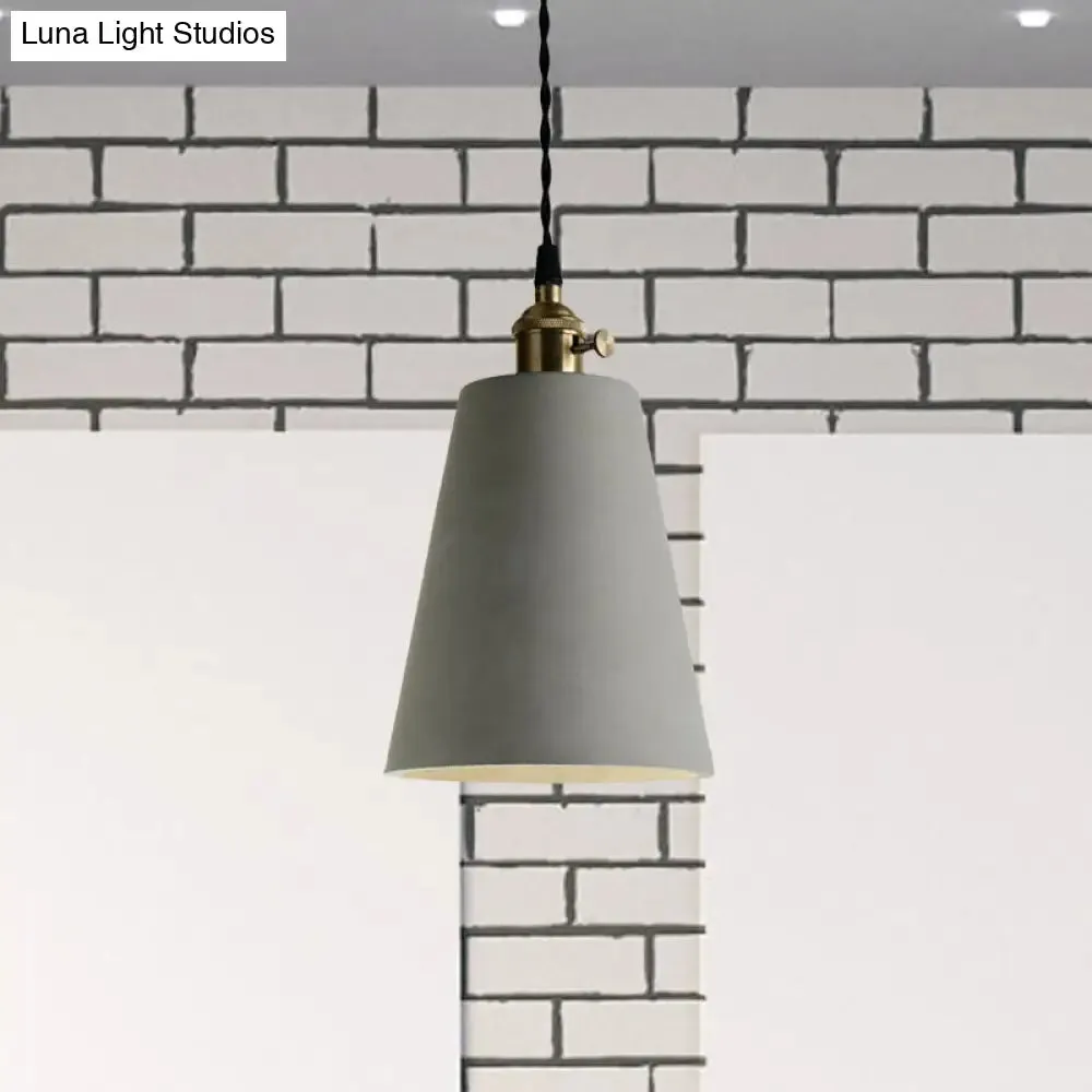 Industrial Gray Cement and Metal Pendant Lighting Fixture - 1 Light Cone/Round Design - Ideal for Table Hanging