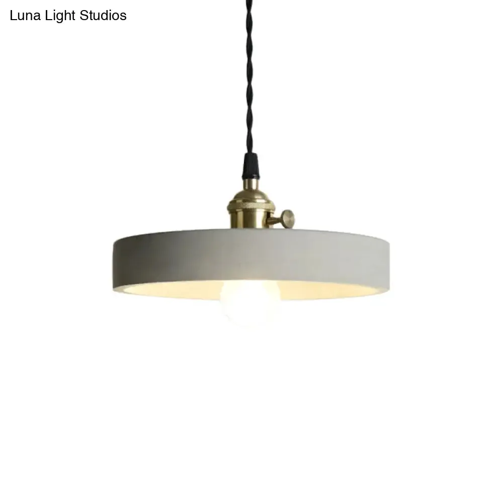 Industrial Gray Cement and Metal Pendant Lighting Fixture - 1 Light Cone/Round Design - Ideal for Table Hanging