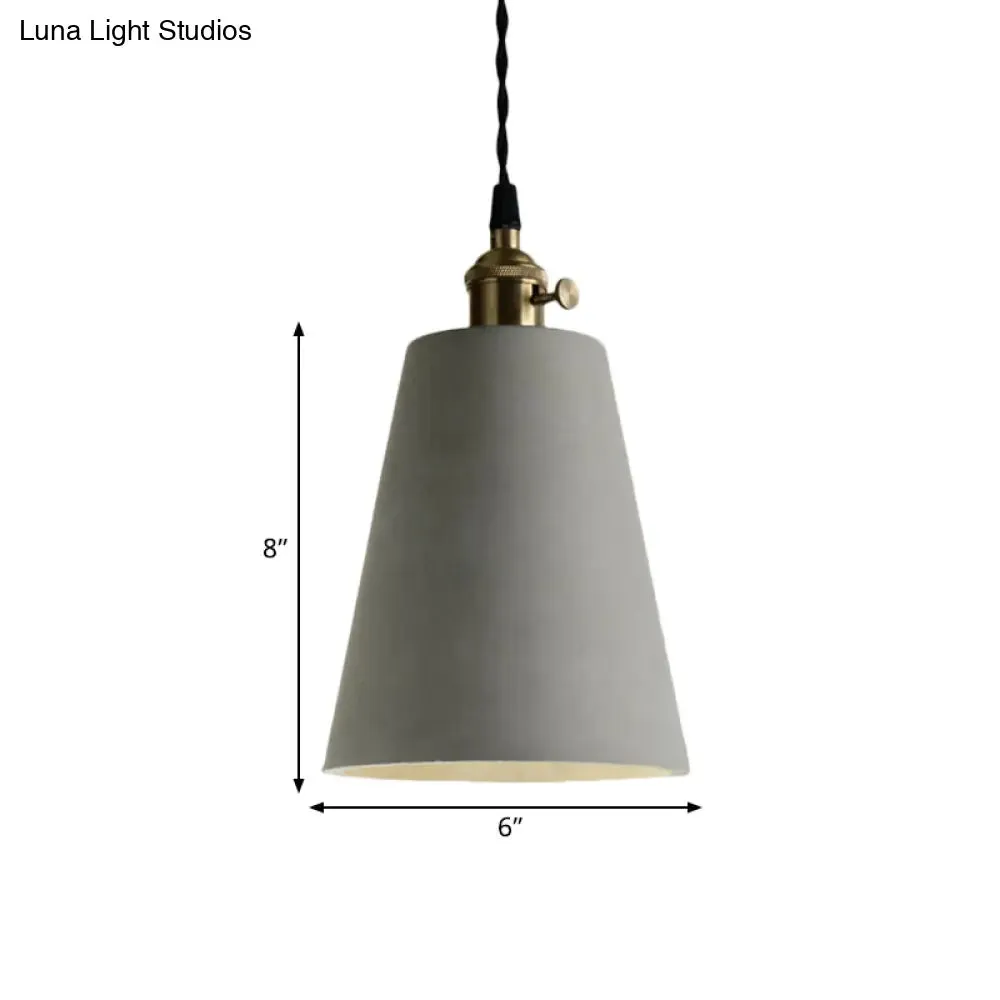 Industrial Gray Cement and Metal Pendant Lighting Fixture - 1 Light Cone/Round Design - Ideal for Table Hanging