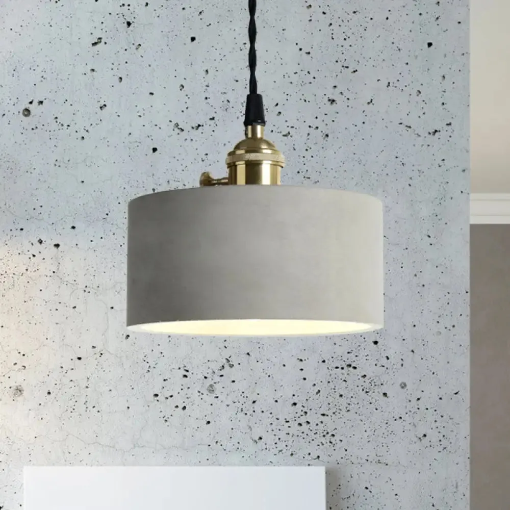 Industrial Gray Cement and Metal Pendant Lighting Fixture - 1 Light Cone/Round Design - Ideal for Table Hanging