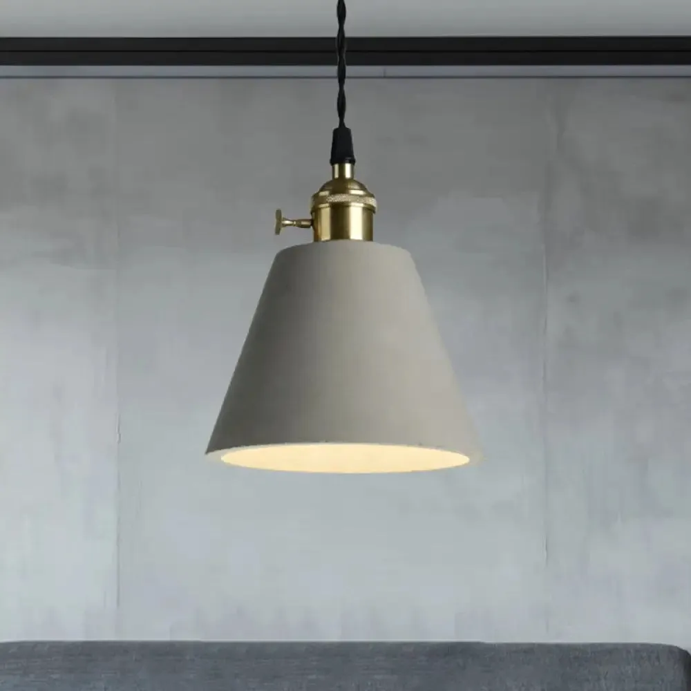 Industrial Gray Cement and Metal Pendant Lighting Fixture - 1 Light Cone/Round Design - Ideal for Table Hanging