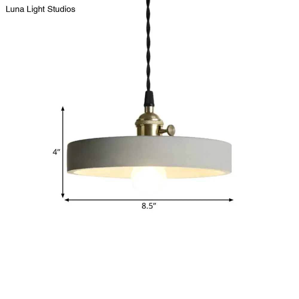 Industrial Gray Cement and Metal Pendant Lighting Fixture - 1 Light Cone/Round Design - Ideal for Table Hanging