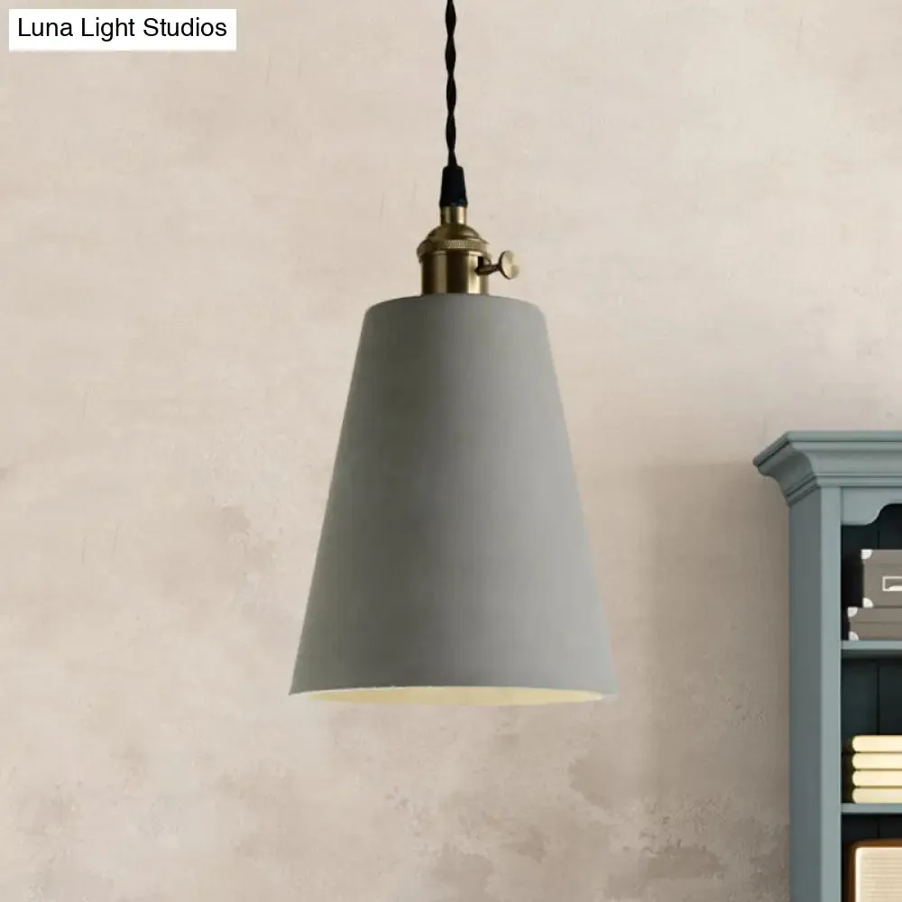 Industrial Gray Cement and Metal Pendant Lighting Fixture - 1 Light Cone/Round Design - Ideal for Table Hanging