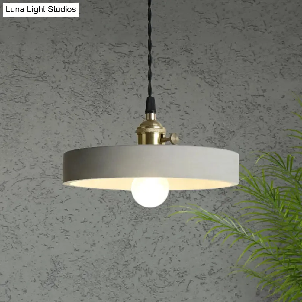 Industrial Gray Cement and Metal Pendant Lighting Fixture - 1 Light Cone/Round Design - Ideal for Table Hanging