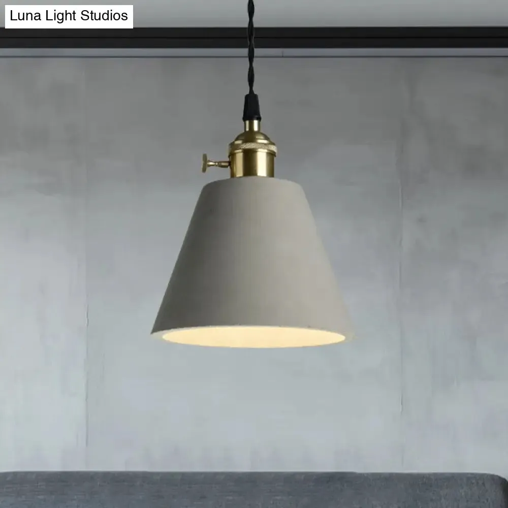 Industrial Gray Cement and Metal Pendant Lighting Fixture - 1 Light Cone/Round Design - Ideal for Table Hanging