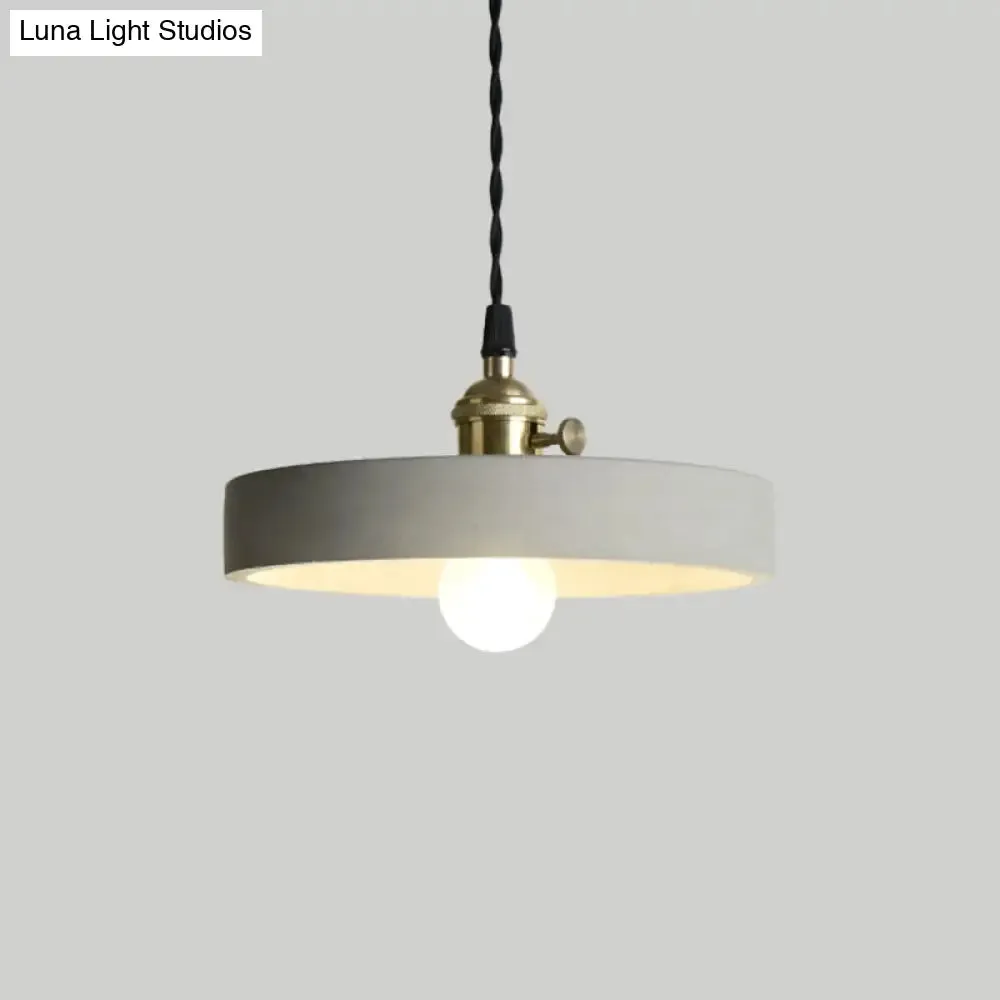 Industrial Gray Cement and Metal Pendant Lighting Fixture - 1 Light Cone/Round Design - Ideal for Table Hanging