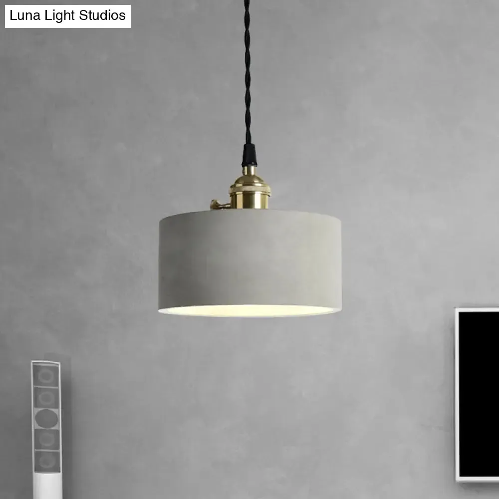 Industrial Gray Cement and Metal Pendant Lighting Fixture - 1 Light Cone/Round Design - Ideal for Table Hanging