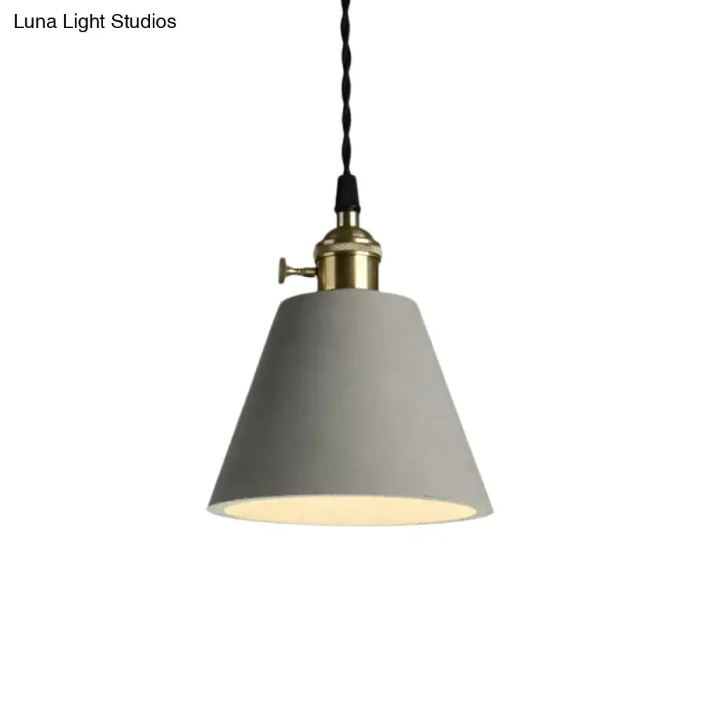 Industrial Gray Cement and Metal Pendant Lighting Fixture - 1 Light Cone/Round Design - Ideal for Table Hanging