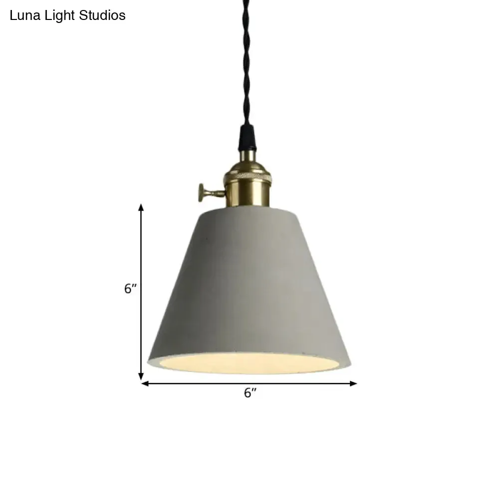 Industrial Gray Cement and Metal Pendant Lighting Fixture - 1 Light Cone/Round Design - Ideal for Table Hanging