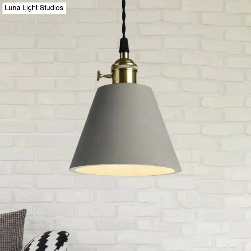 Industrial Gray Cement and Metal Pendant Lighting Fixture - 1 Light Cone/Round Design - Ideal for Table Hanging