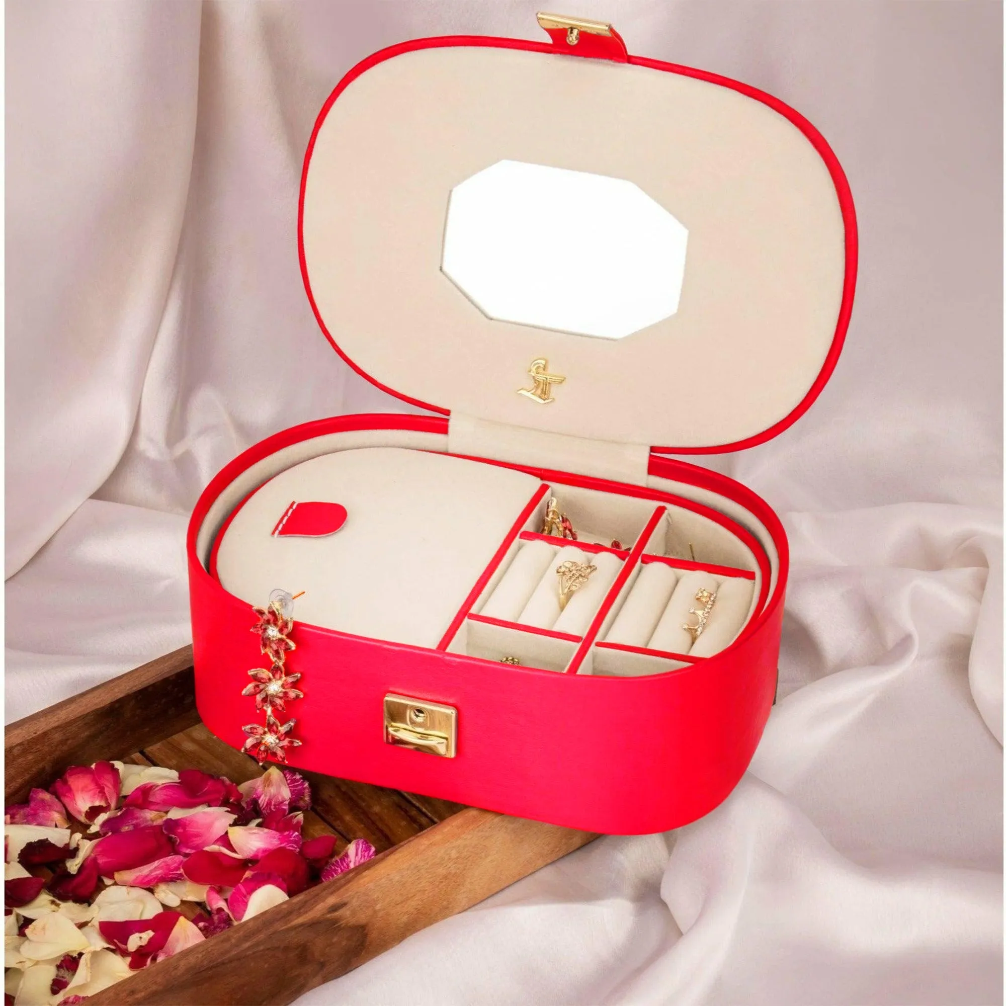 Jewellery Box III | Leather Jewellery Box | 100% Genuine Leather | Lifetime Service Warranty | Color: Pink & Red