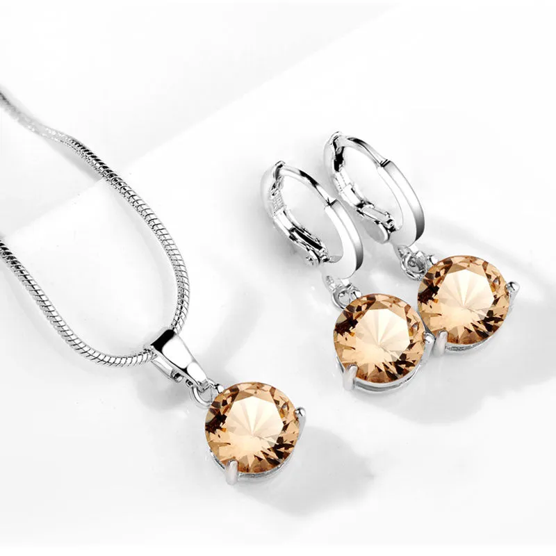 Jewelry Sets for Women Round Cubic Zircon Hypoallergenic Copper Necklace/Earrings Jewelry Sets