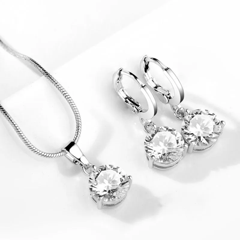 Jewelry Sets for Women Round Cubic Zircon Hypoallergenic Copper Necklace/Earrings Jewelry Sets