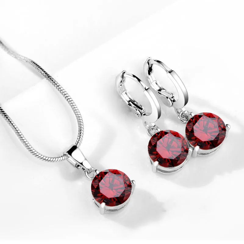 Jewelry Sets for Women Round Cubic Zircon Hypoallergenic Copper Necklace/Earrings Jewelry Sets