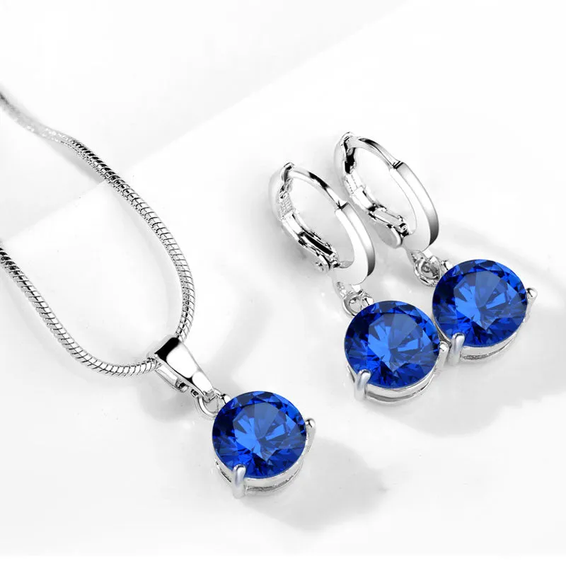 Jewelry Sets for Women Round Cubic Zircon Hypoallergenic Copper Necklace/Earrings Jewelry Sets