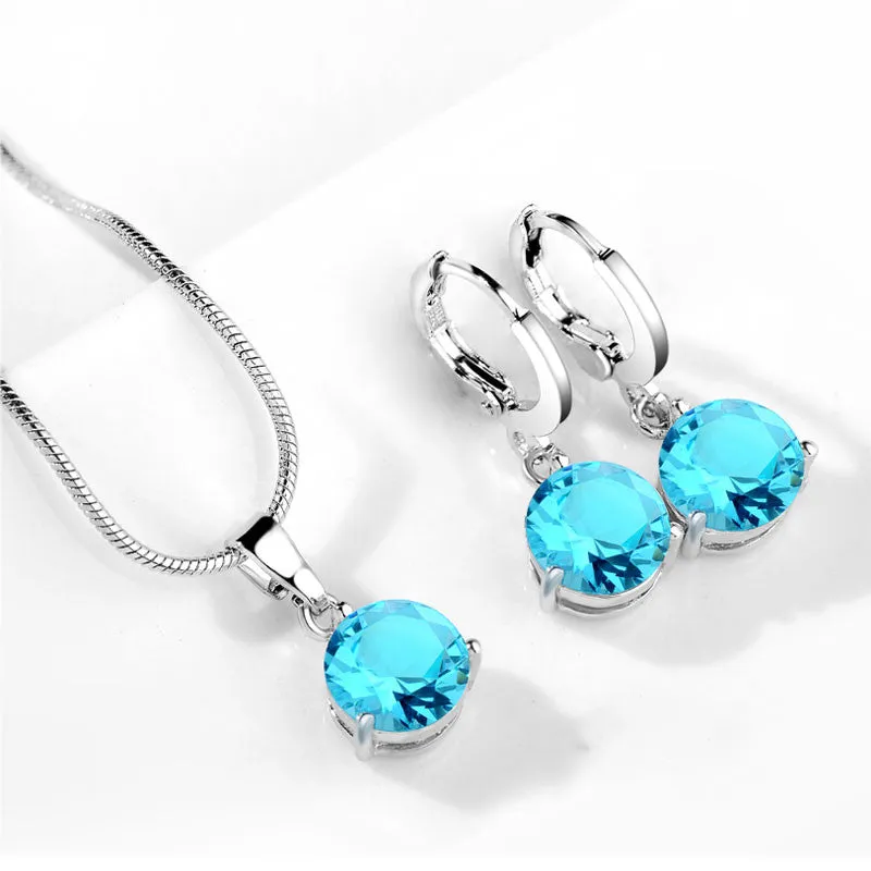 Jewelry Sets for Women Round Cubic Zircon Hypoallergenic Copper Necklace/Earrings Jewelry Sets